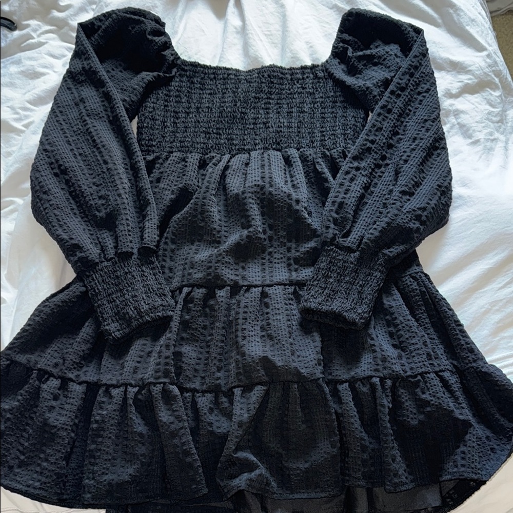 Black Tiered Ruffled Long Sleeve Dress